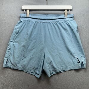 Nike Yoga Dri-FIT Shorts Mens Medium Blue 2-in-1 Lined Training Athletic Pockets